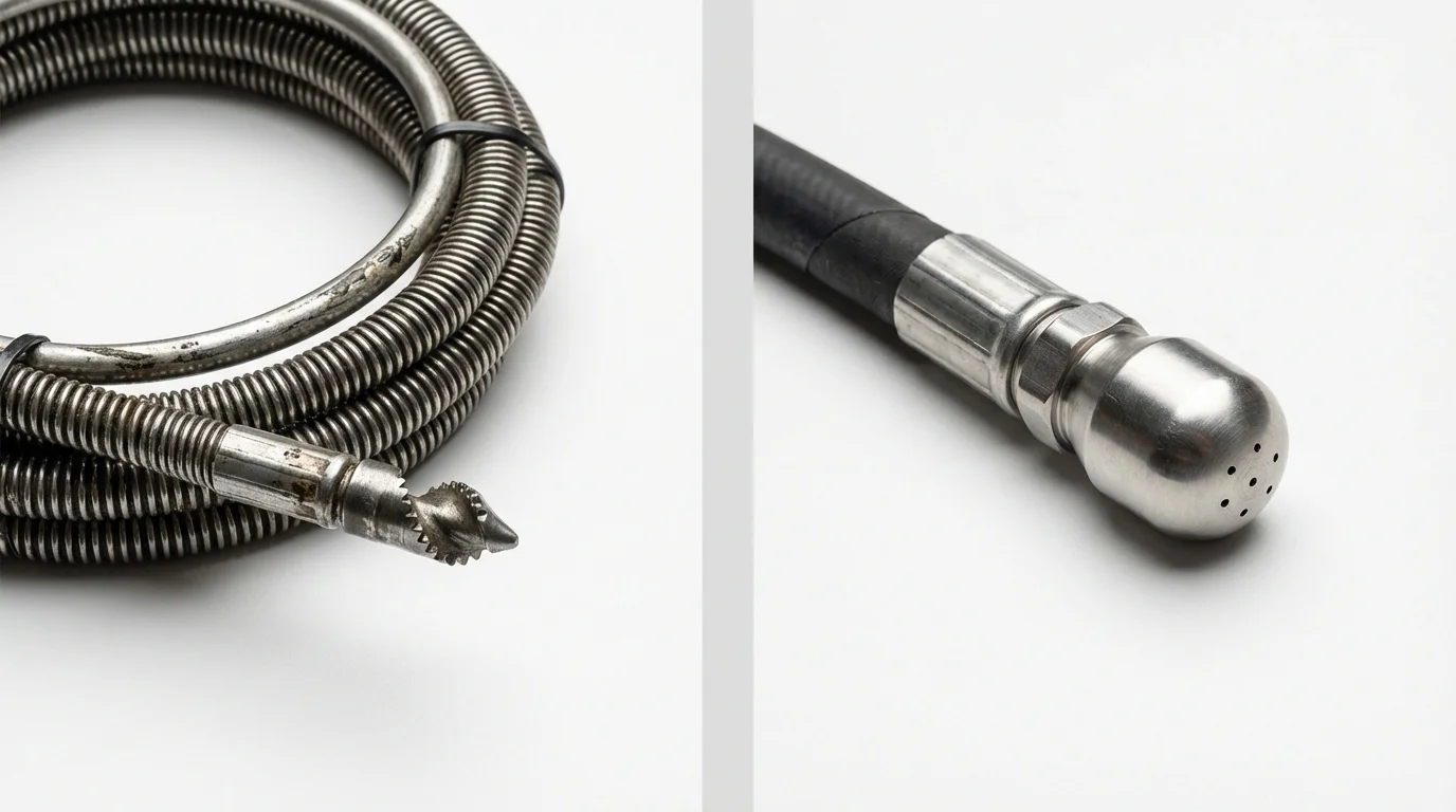 Drain snake cable and hydro jetting nozzle used for drain cleaning in Seneca, MO