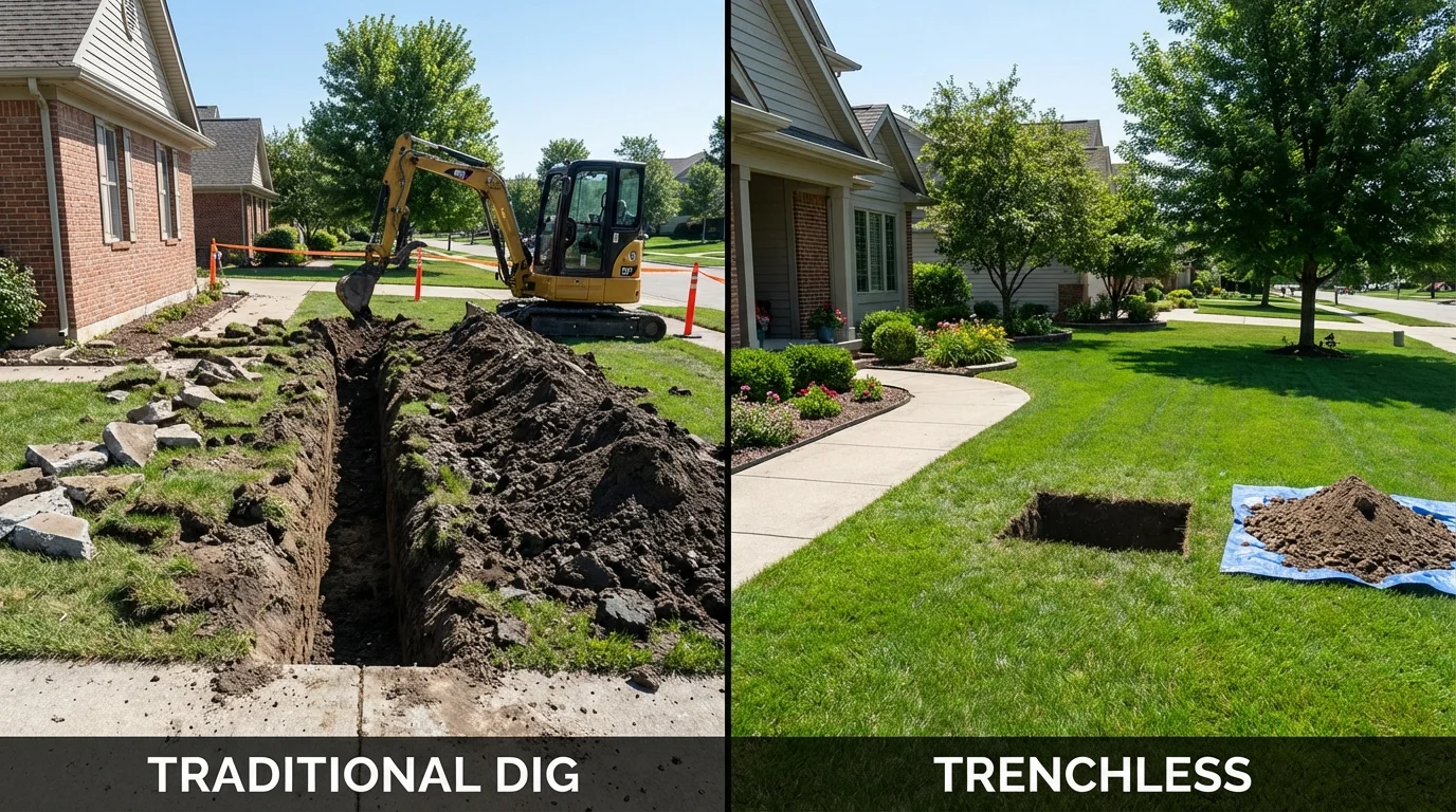 Trenchless sewer repair with minimal yard damage versus traditional excavation in Seneca, MO